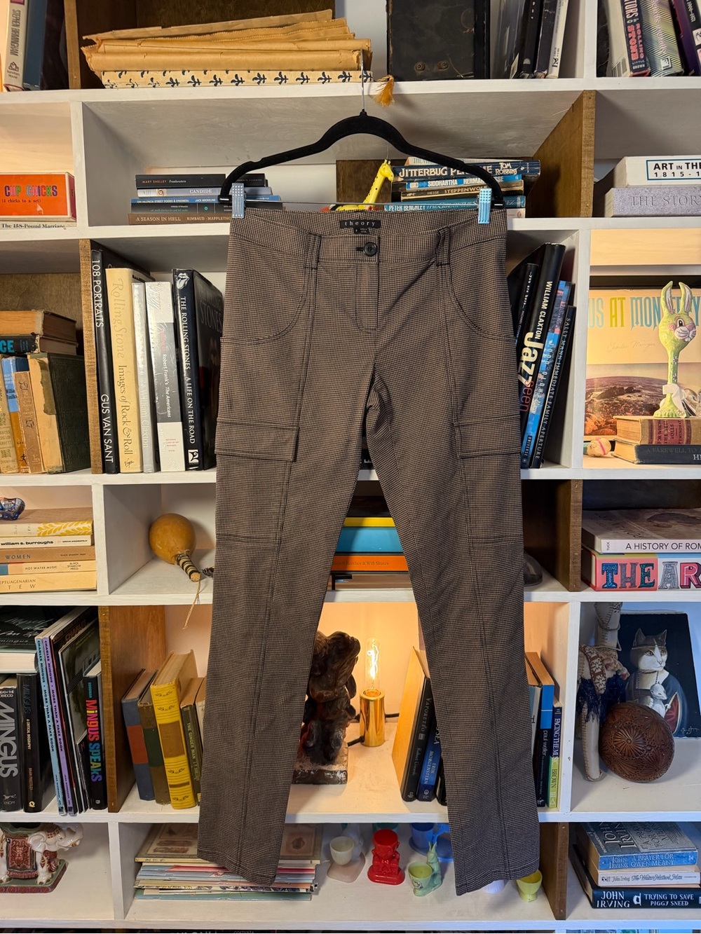 Theory Houndstooth Brown Slim Cargo Pants